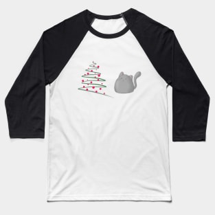 Cute fluffy fat cat with Xmas tree- cats lover Baseball T-Shirt